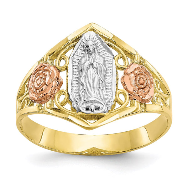 10k Two-tone & Rhodium Our Lady of Guadalupe Ring-WBC-10C1288