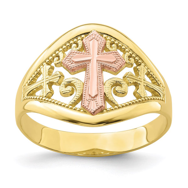 10K Two-Tone Cross Ring-WBC-10C1426