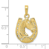 10k Solid Polished Horse Head in Horseshoe Pendant-WBC-10C2201