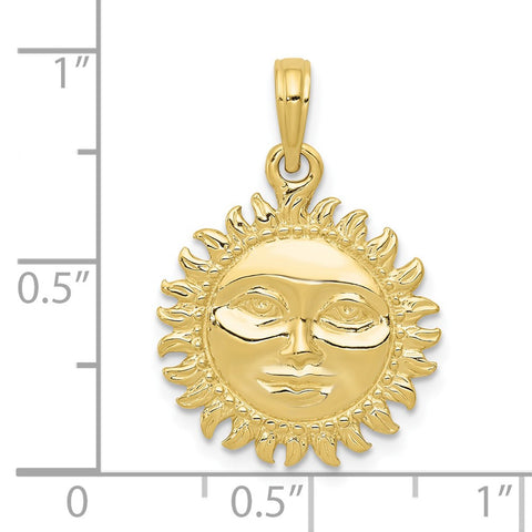10k Solid Polished 3-Dimensional Sun Pendant-WBC-10C2282