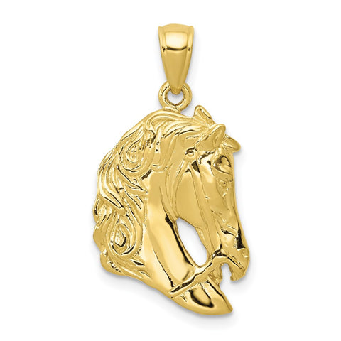 10k Solid Polished Open-Backed Horse Head Pendant-WBC-10C2419