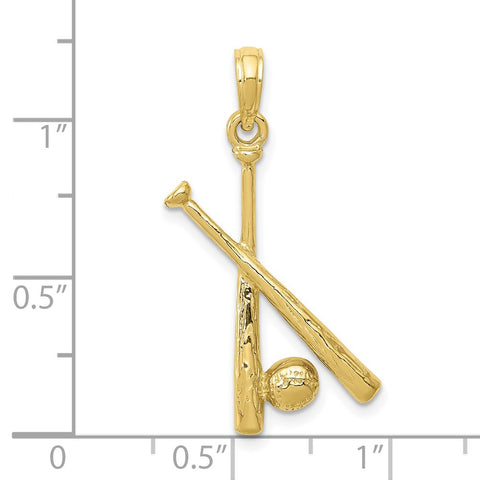 10K Polished Open-Backed Bats and Baseball Pendant-WBC-10C2662