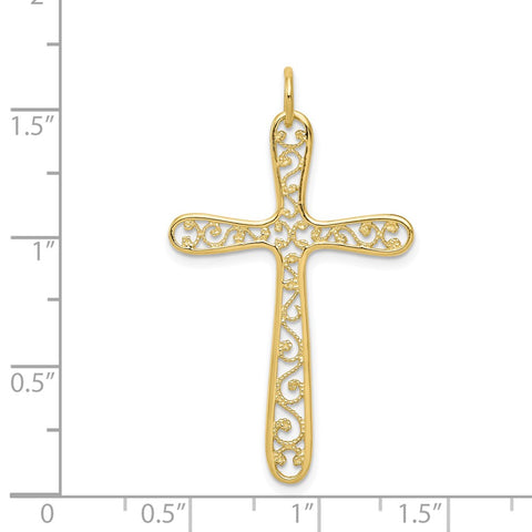 10k Polished Filigree Cross Pendant-WBC-10C307