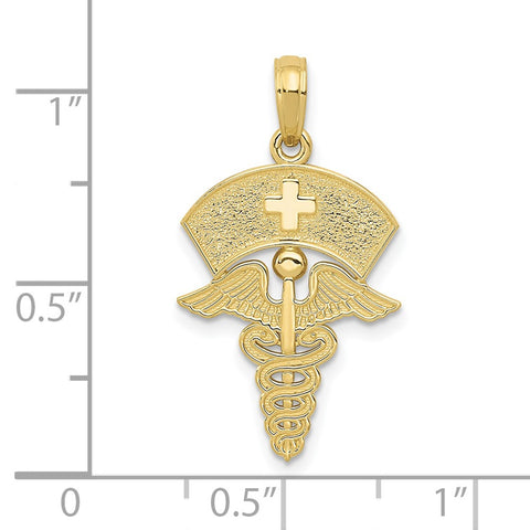 10k Caduceus w/Nurses Cap Pendant-WBC-10C3114