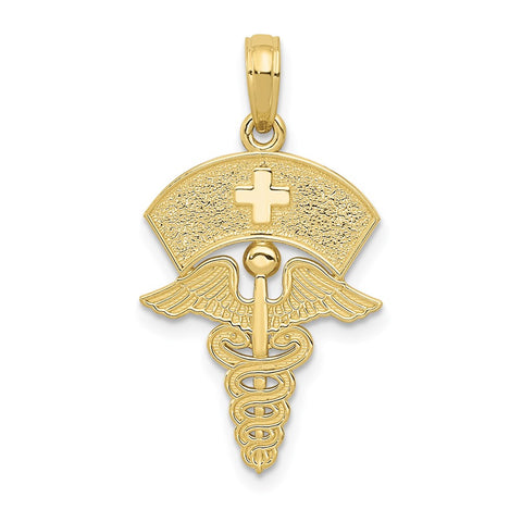 10k Caduceus w/Nurses Cap Pendant-WBC-10C3114