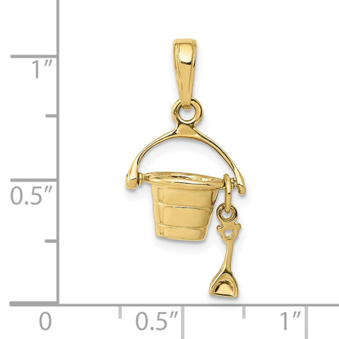 10k 3-D Beach Bucket with Shovel Charm-WBC-10C3305