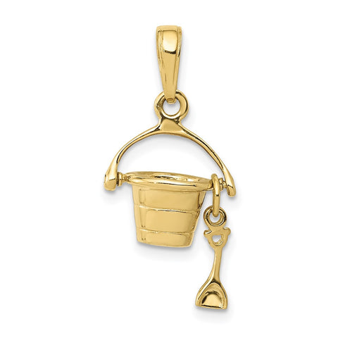 10k 3-D Beach Bucket with Shovel Charm-WBC-10C3305
