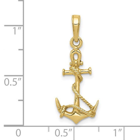 10K 3-D Anchor w/Shackle and Entwined Rope Pendant-WBC-10C3344