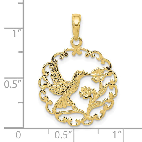 10k Hummingbird in Round Frame Pendant-WBC-10C3478