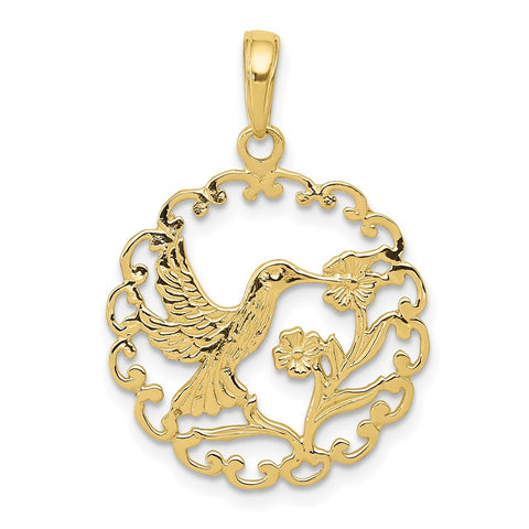 10k Hummingbird in Round Frame Pendant-WBC-10C3478