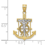 10k Two-tone Diamond-cut Mariner's Cross Pendant-WBC-10C3714