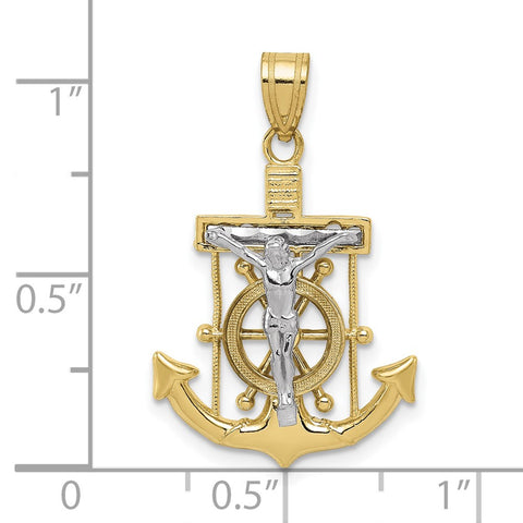 10k Two-tone Diamond-cut Mariner's Cross Pendant-WBC-10C3714
