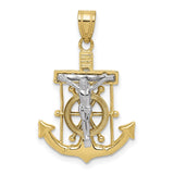 10k Two-tone Diamond-cut Mariner's Cross Pendant-WBC-10C3714