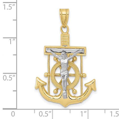 10k Two-tone Diamond-cut Mariner's Cross Pendant-WBC-10C3715