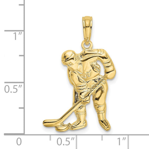 10k Hockey Player with Stick and Puck Charm-WBC-10C3754