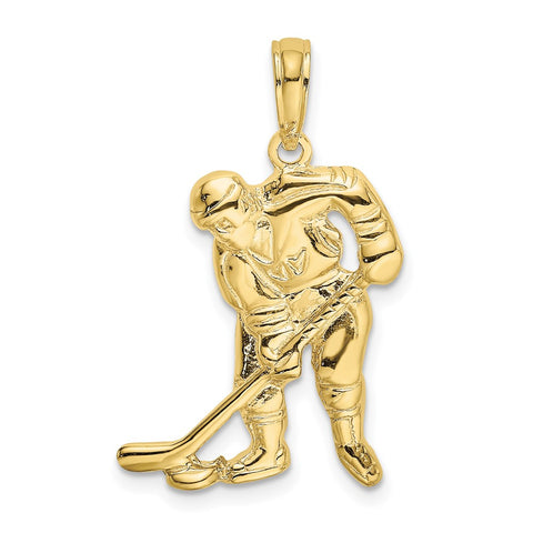 10k Hockey Player with Stick and Puck Charm-WBC-10C3754