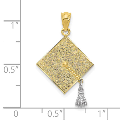 10k Two-tone 3-D Graduation Cap w/Moveable Tassel Pendant-WBC-10C4019