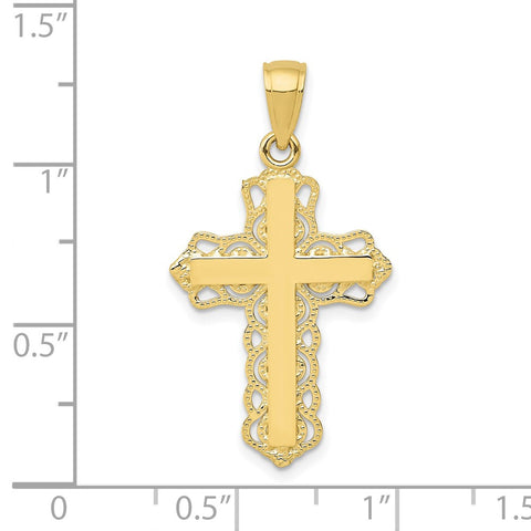 10K Lace Trim Cross Pendant-WBC-10C4184