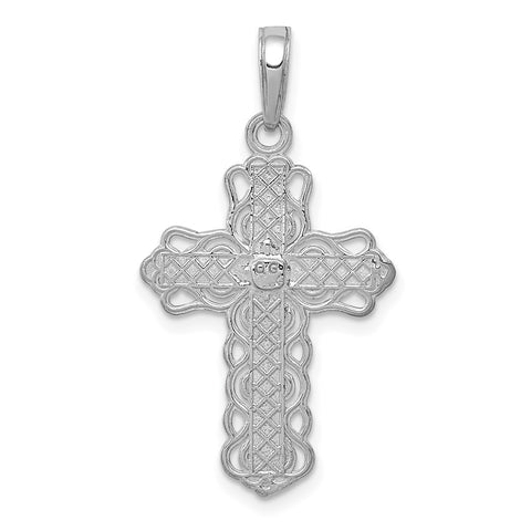 10k White Gold Lace Trim Cross Pendant-WBC-10C4184W