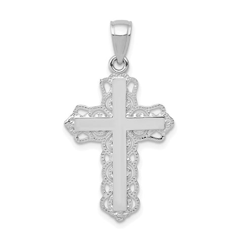 10k White Gold Lace Trim Cross Pendant-WBC-10C4184W