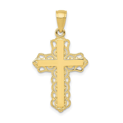 10K Lace Trim Cross Pendant-WBC-10C4184