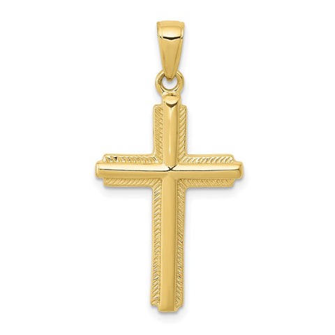 10K Cross with Striped Border Pendant-WBC-10C4203