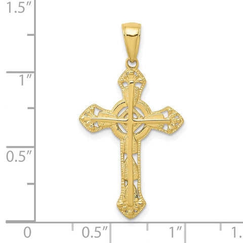 10K Stick Cross on Ornate Cross Pendant-WBC-10C4244