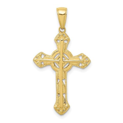 10K Stick Cross on Ornate Cross Pendant-WBC-10C4244
