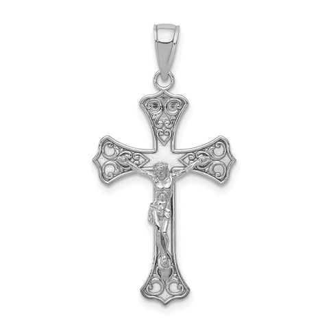 10K White Gold Crucifix Pendant-WBC-10C4345W