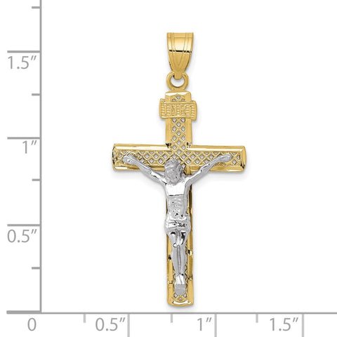 10K Two-tone D/C Large Block Lattice Cross w/Crucifix Pendant-WBC-10C4347
