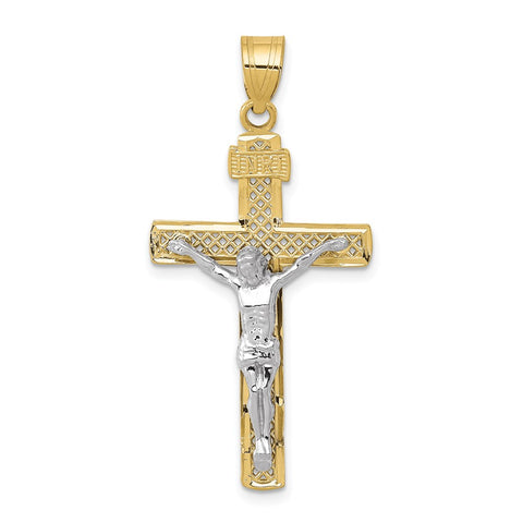 10K Two-tone D/C Large Block Lattice Cross w/Crucifix Pendant-WBC-10C4347