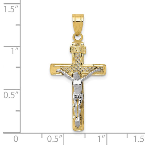 10K Two-tone D/C Medium Block Lattice Cross w/Crucifix Pendant-WBC-10C4348