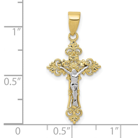 10K Two-tone Small Lacey-edged INRI Crucifix Pendant-WBC-10C4386
