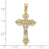 10K Two-tone Large Lacey-edged INRI Crucifix Pendant-WBC-10C4388