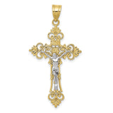 10K Two-tone Large Lacey-edged INRI Crucifix Pendant-WBC-10C4388