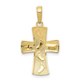 10K w/ Rhodium Cross W/Footprints Pendant-WBC-10C4430