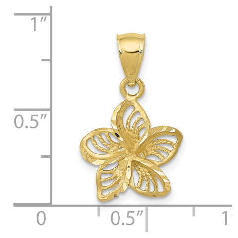 10k Polished and D/C Beaded Plumeria Flower Charm-WBC-10C4825