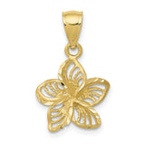 10k Polished and D/C Beaded Plumeria Flower Charm-WBC-10C4825