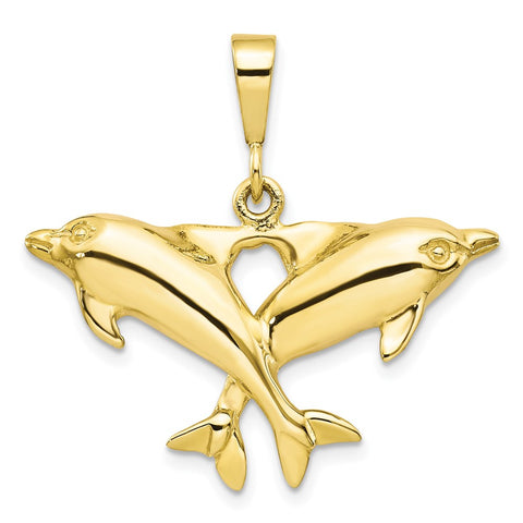 10k Solid Polished Twin Dolphins Charm-WBC-10C523