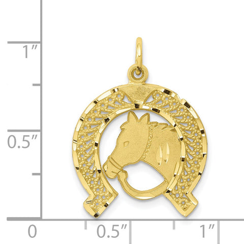 10k Solid Flat-Backed Horsehead in Horseshoe Charm-WBC-10C575