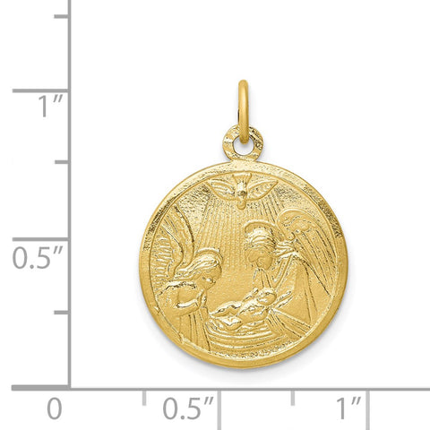 10k Solid Satin Polished Baptism Disc Pendant-WBC-10C86
