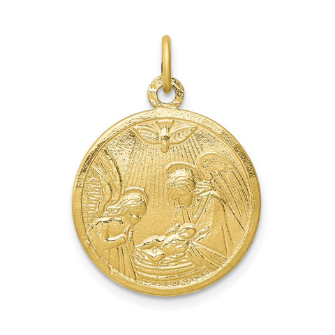 10k Solid Satin Polished Baptism Disc Pendant-WBC-10C86