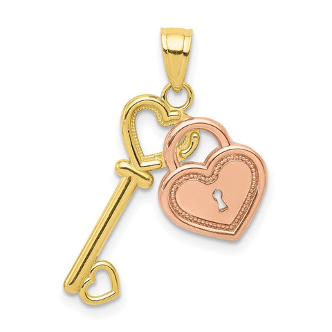 10K Two-Tone Heart and Key Charm-WBC-10C903