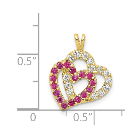 10k CZ Double Heart Pendant-WBC-10C918