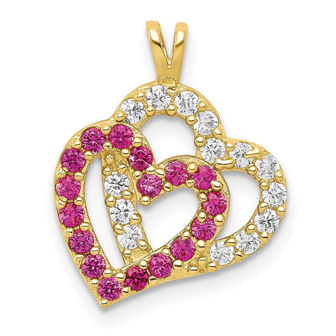 10k CZ Double Heart Pendant-WBC-10C918
