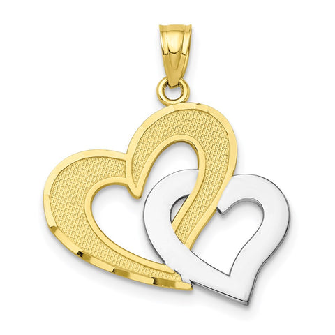 10K w/Rhodium Double Heart Pendant-WBC-10C934