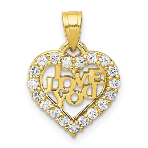 10K Small CZ I LOVE YOU Heart Charm-WBC-10C948