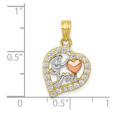 10K Two-Tone w/White Rhodium I LOVE YOU CZ Heart Pendant-WBC-10C949