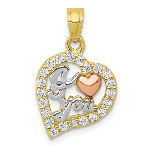 10K Two-Tone w/White Rhodium I LOVE YOU CZ Heart Pendant-WBC-10C949
