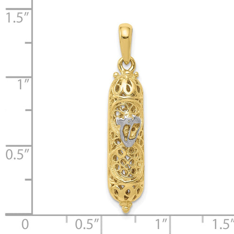 10k & Rhodium Mezuzah w/Shin Charm-WBC-10CG40